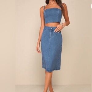 Lulu's Classic Blue Denim Skirt Set